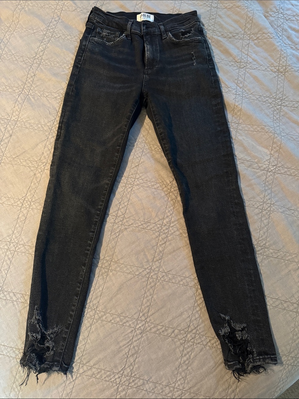 Agolde Black Skinny Jeans with Distressed Hem